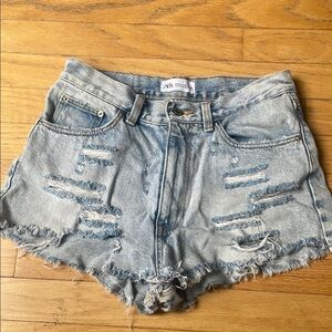 Zara Blue Distressed Jean Shorts Summer Style